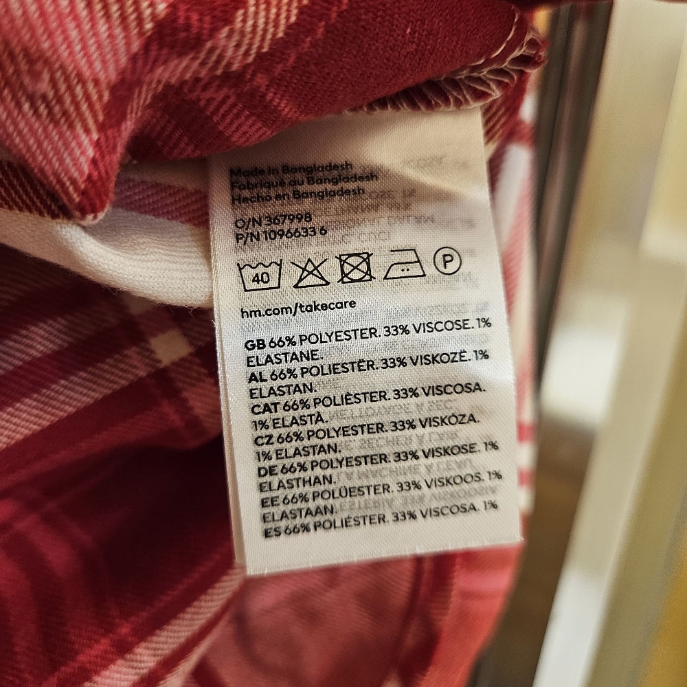 NEW H&M Flannel S Oversized Shirt Red/White/Pink Ai-1903 - Picture 9 of 10